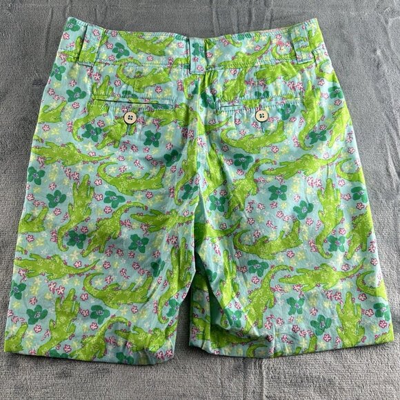 Lilly Pulitzer Shorts Women’s Size 2 Resort Fit Blue/Pink Alligator Cotton Check - Picture 2 of 15